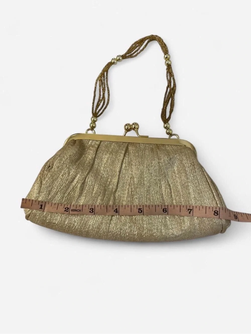 La Regale Gold Metallic Evening Clutch with Beaded Strap Wedding